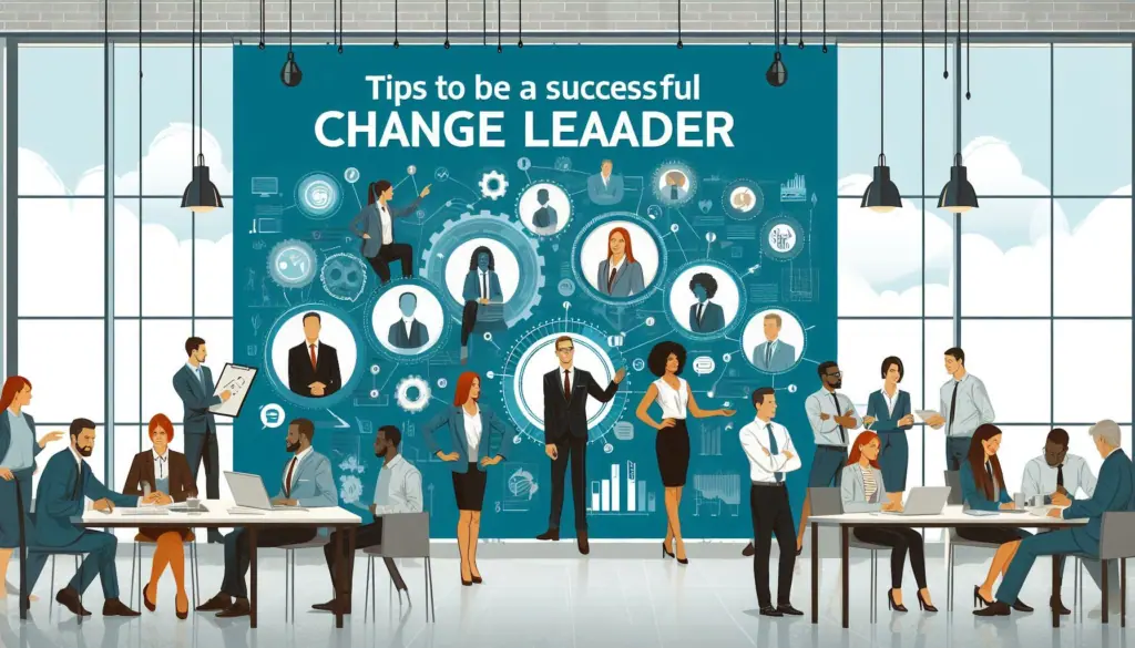 Tips for successful change leadership: Set goals, communicate, inspire, adapt, lead by example.