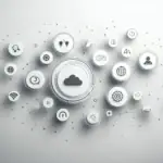 Cloud icon with tech symbols showing digital synergy