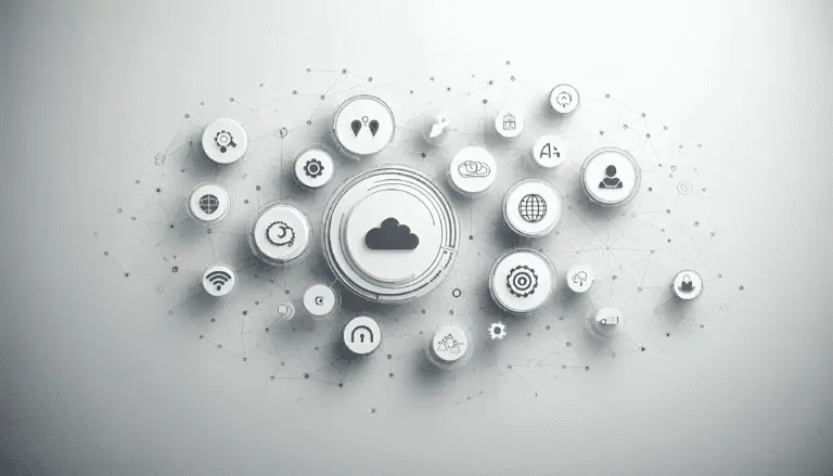 Cloud icon with tech symbols showing digital synergy