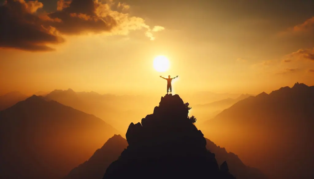 Arrow soars high, clear sky. Success, growth, goal reached. Victory, peak, ascent. Digital transformation triumphs