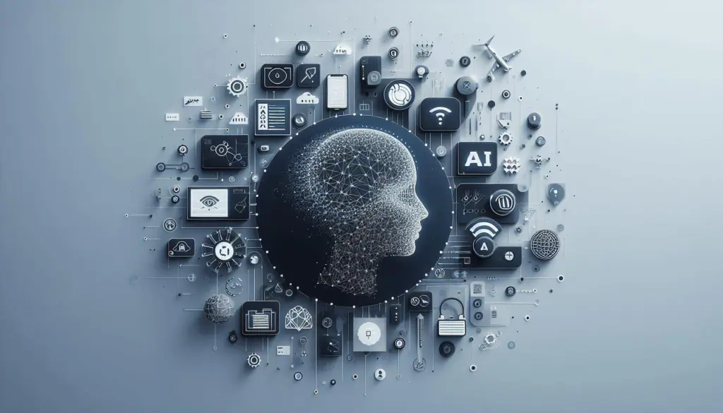 A digital human head silhouette, encircled by tech icons.