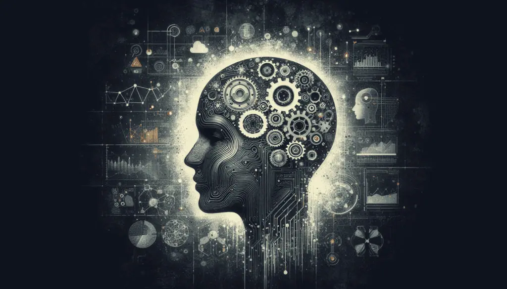 A conceptual representation, showcasing symbolic elements reflecting the challenges and considerations in AI evolution