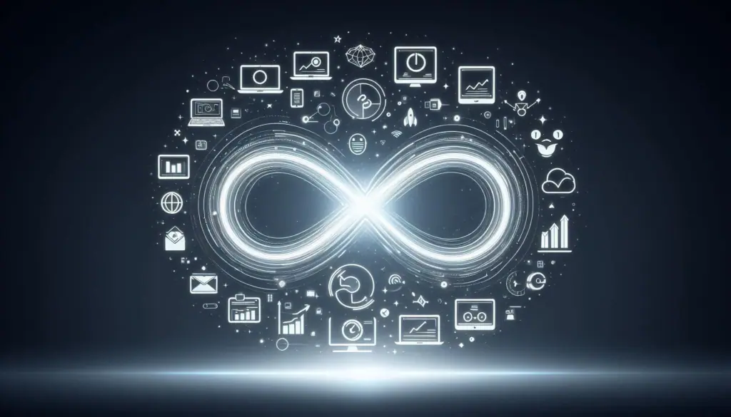 Infinity sign symbolizes continuous improvement. The journey of process transformation unfolds