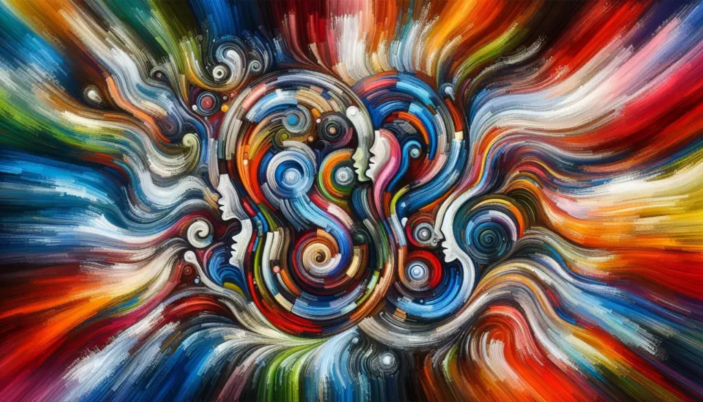 Vibrant abstract painting depicting a dynamic fusion of colors and shapes, symbolizing the energy of Cultural Transformation