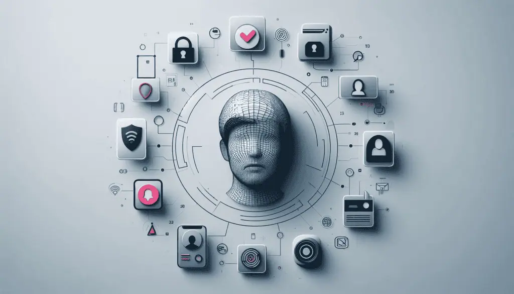 A stylized digital head with security icons, through secure Digital Identity and Authentication