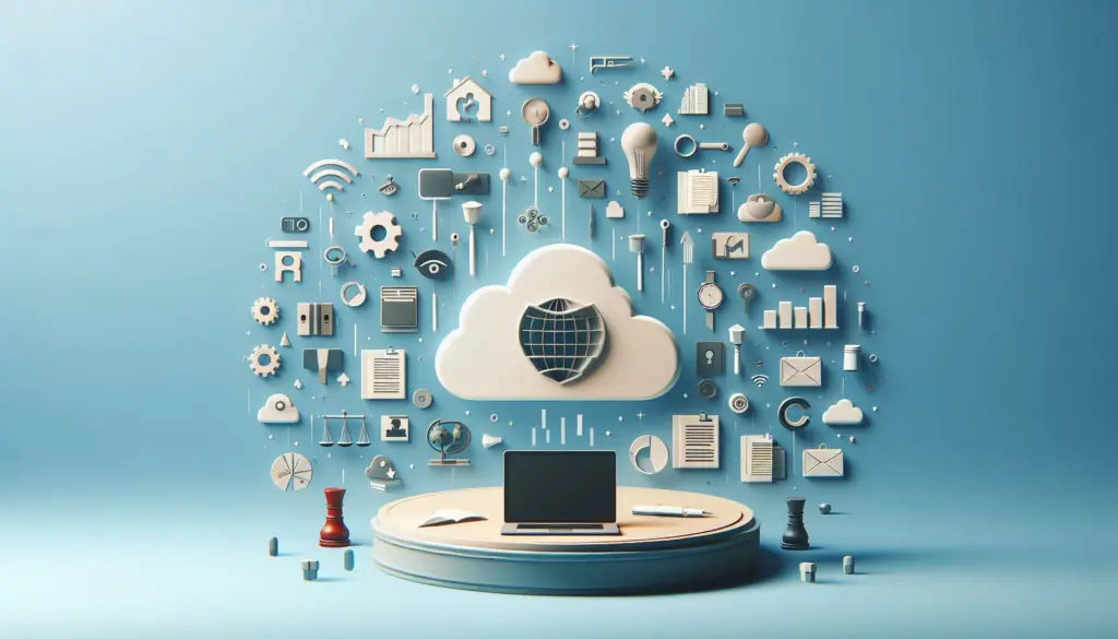 A cloud and laptop symbolize the digital transformation of government, highlighting Open Data and Transparency in a connected digital world