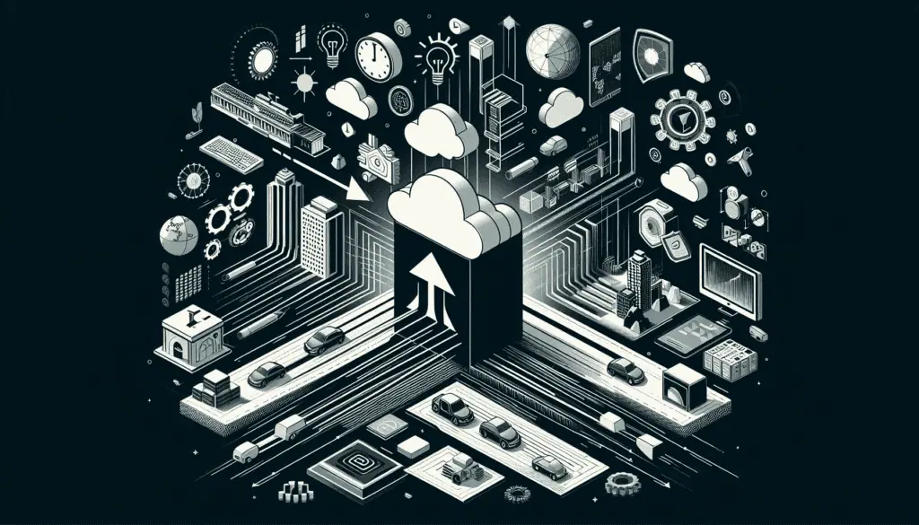 A central cloud with an upward arrow and various tech icons, symbolizing the critical growth in digital government for enhanced efficiency and innovation