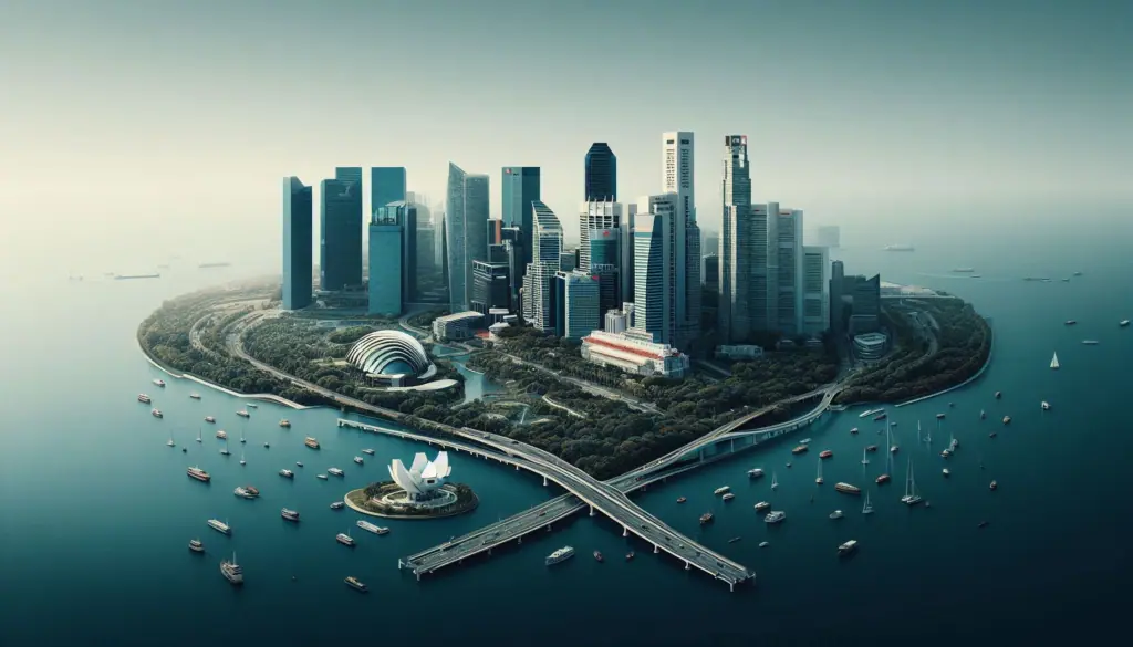 Singapore’s skyline, a blend of modern architecture and advanced infrastructure, reflects the digital transformation of government in a serene maritime setting