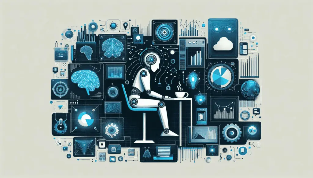 A conceptual collage depicting the debate on artificial intelligence, with a robotic arm and brain imagery, symbolizing the fusion of tech and human cognition