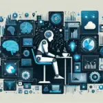 A conceptual collage depicting the debate on artificial intelligence, with a robotic arm and brain imagery, symbolizing the fusion of tech and human cognition