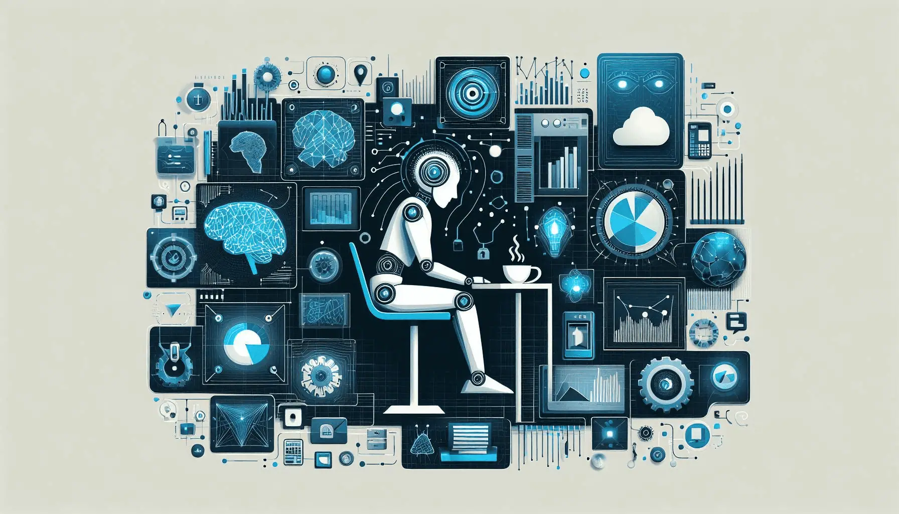 A conceptual collage depicting the debate on artificial intelligence, with a robotic arm and brain imagery, symbolizing the fusion of tech and human cognition