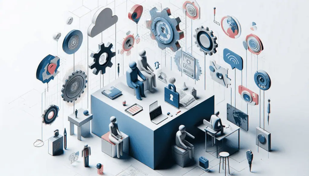 An illustration showing diverse individuals accessing NLP technology, symbolizing the widespread adoption and democratization of NLP