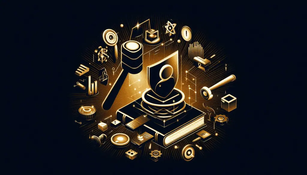 A digital illustration of cybersecurity elements, featuring a central padlock, surrounded by icons like keys, shield, and binary code on a dark background, representing robustness and security