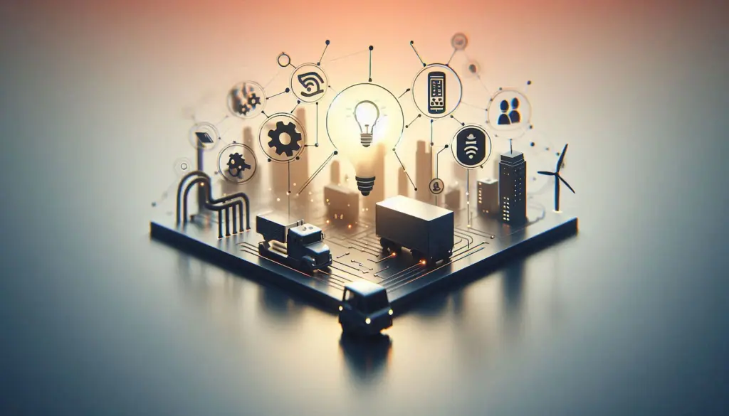 The image presents a modern circuit board design with icons indicative of AI Technologies, in contemporary inventory solutions.