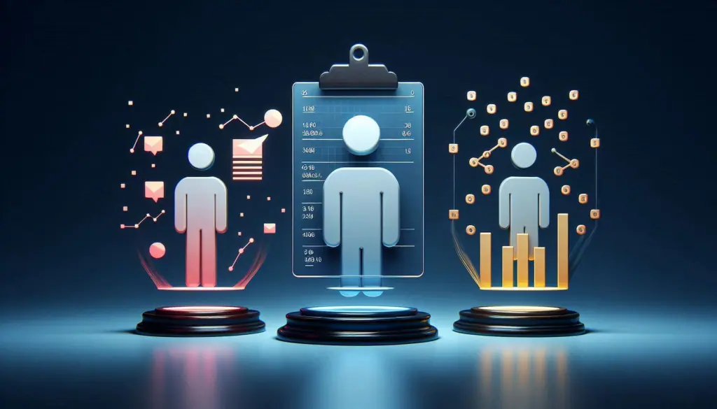 A digital illustration contrasting ‘AI death calculator’ accuracy with bias, featuring figures and data charts to represent the dual concepts