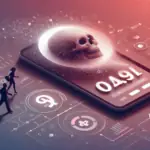 Smartphone screen displaying a skull and numerical code, hinting at the controversial precision of AI in predicting life expectancy