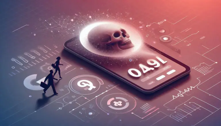 Smartphone screen displaying a skull and numerical code, hinting at the controversial precision of AI in predicting life expectancy