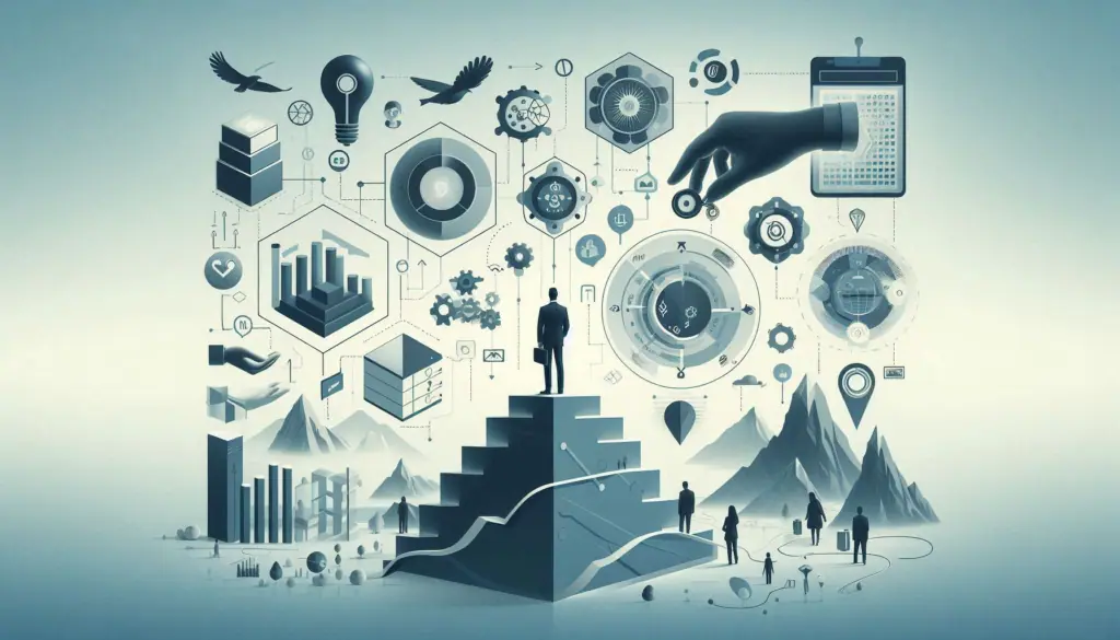 The image showcases a conceptual digital collage featuring various elements related to NLP in non-business contexts, including educational tools, healthcare devices, and creative AI applications