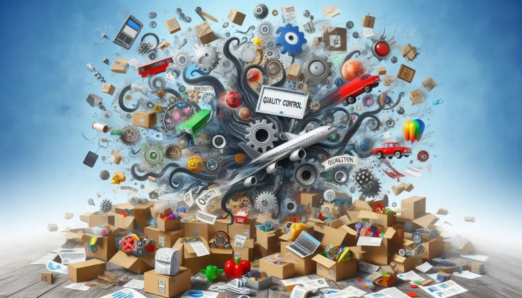 An illustration of AI test automation, depicting a burst of gears and tech elements from boxes, symbolizing the expansive nature of automated testing in AI