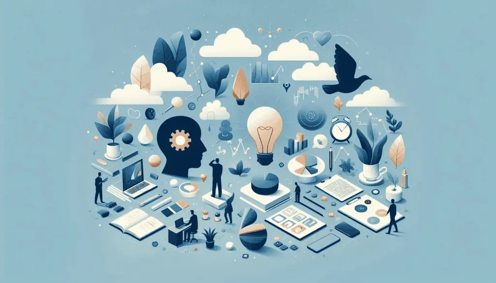 A dynamic visual metaphor for the benefits of NLP in business, highlighting icons of innovation, analytics, and communication