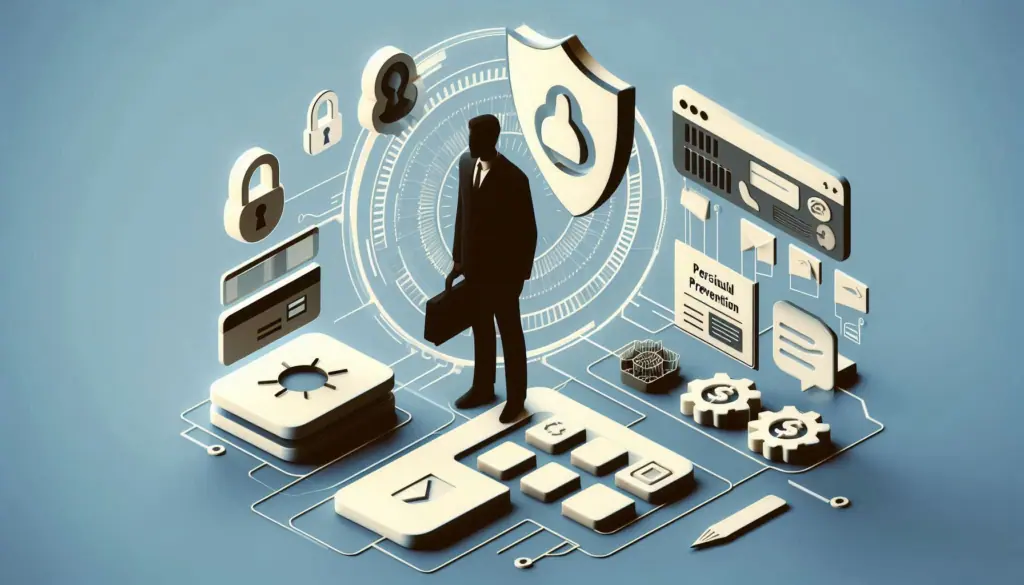 The image portrays a person’s silhouette with shield icons and digital elements, symbolizing tailored advice for robust fraud prevention strategies.