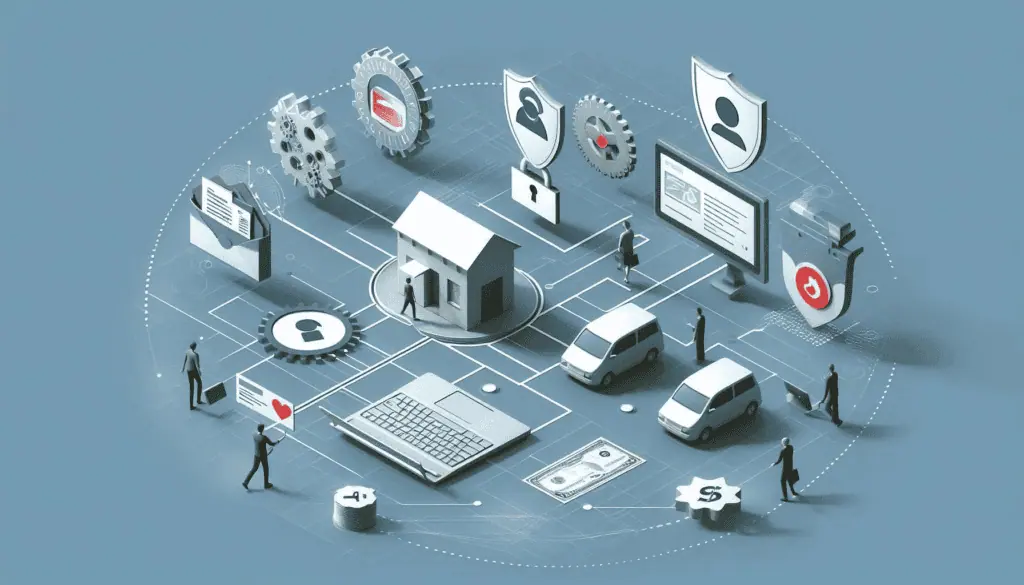 A visual summary of AI-powered fraud detection, showcasing security symbols, data analytics, and network connections encircling a central laptop icon