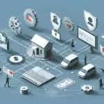 A visual summary of AI-powered fraud detection, showcasing security symbols, data analytics, and network connections encircling a central laptop icon