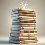A stack of glowing books with warm tones, representing the essential knowledge and wisdom found in the Best Books for Entrepreneurs for 2024