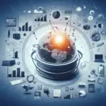 Illustration of ‘Small Business Data Analytics: the Power of Information’ with a glowing globe and data icons, highlighting the global impact of big data on small businesses.