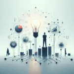 A conceptual image illustrating ‘The Power of Small Data’ with a central figure pondering amidst various data visualization icons, symbolizing strategic insights for entrepreneurs and business leaders.