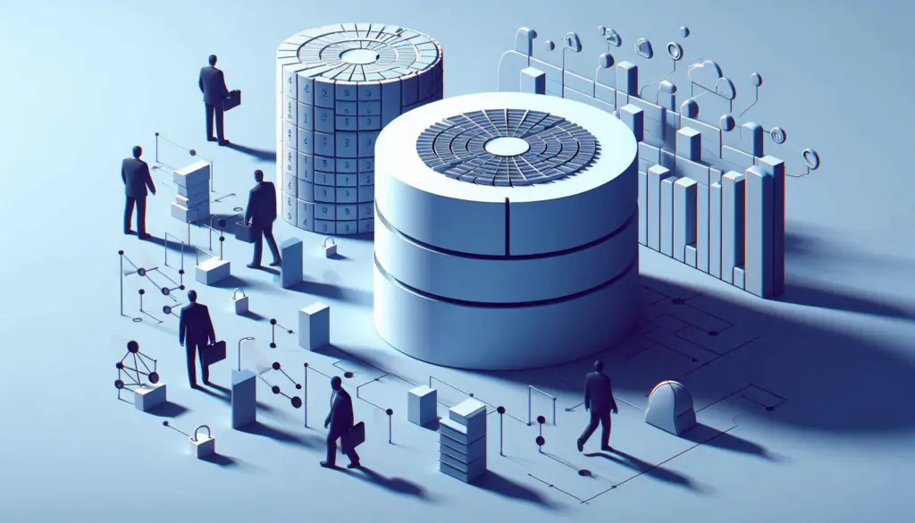 The image shows individuals ascending data structures toward a central hub, symbolizing business readiness for the data revolution and a guide to data intelligence.