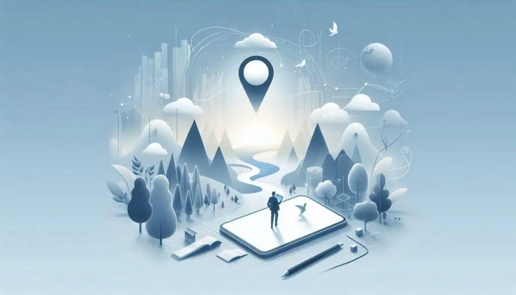 The image portrays a journey through data landscapes, symbolizing growth in data intelligence, ideal for small business owners.