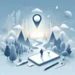 The image portrays a journey through data landscapes, symbolizing growth in data intelligence, ideal for small business owners.